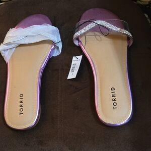 torrid Iridescent Pink-Purple Rhinestone Slide Sandals